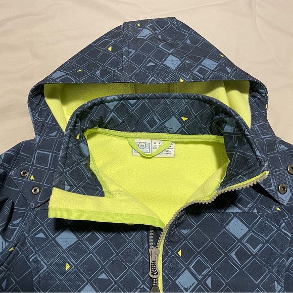 Kids Softshell Jacket Windbreaker, fleece-lined, size 4-5, blue & neon yellow - Picture 2 of 9
